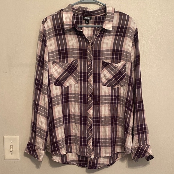 a.n.a. Purple Plaid Button Up Shirt [Size: XL] - Picture 1 of 7